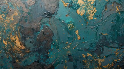 Camera capturing textured canvas in studio, moving and warming light revealing teal, gold, impasto - Powered by Adobe