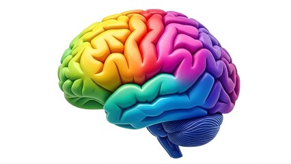 Colorful human brain illustration showing different lobes and functions isolated on white background