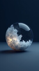 Beautiful frosted glass snow globe reflecting delicate icy snowflakes against a soft pastel background creating a serene magical winter holiday scene perfect for decorative designs