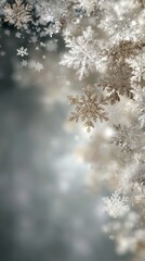 Delicate shimmering silver and gold snowflakes drifting across a soft winter background creating a refined luxurious holiday atmosphere ideal for elegant Christmas cards and seasonal visuals