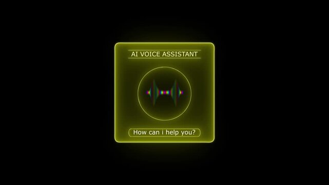 Ai voice assistant asking how can i help you with futuristic neon interface