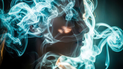 Abstract Woman Portrait with Glowing Smoke and Ethereal Light