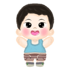 Kawaii Chibi Boy Mascot Illustration: Cute Character with Open Arms for Kids & Stickers.