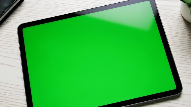Green screen tablet on desk setup video shoot.