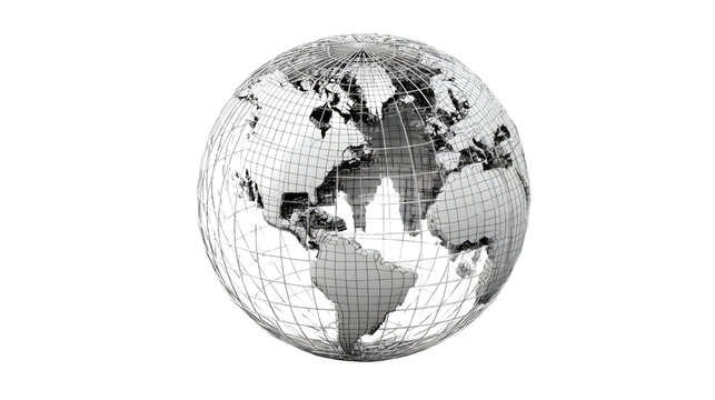 Global Perspective in Monochrome: A detailed monochrome representation of the Earth, capturing the intricate details of continents, oceans, and gridlines.