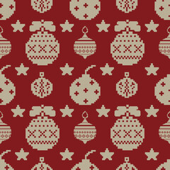Seamless pattern with ringbell cross stich knited  vector illustration design for holiday decoration wallpaper 