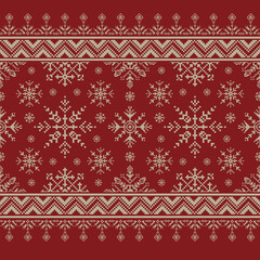 Christmas knit print  with snowflakes and fir.  knitting, winter holiday sweater design. Vector Illustration.