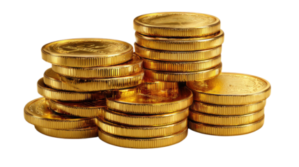 Golden Stacks: A dazzling arrangement of gold coins stacked high, each gleaming with intrinsic value. A symbol of wealth and prosperity, hinting at the potential for financial growth.