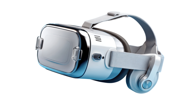 Virtual Reality Headset: A sleek, modern virtual reality headset, poised to transport the viewer to another world. Capturing the essence of immersive technology and boundless imagination.