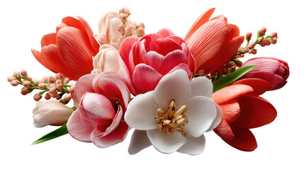 Floral Bouquet: A close-up shot of a vibrant bouquet, showcasing a diverse array of fresh, colorful blooms in full splendor.  A celebration of nature's beauty and the exquisite artistry of floristry.