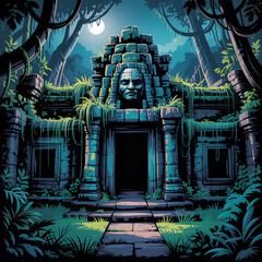 Moonlit Ancient Jungle Temple Ruins