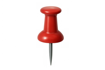 Red pushpin creating a strong focus point and attaching importance on a transparent background
