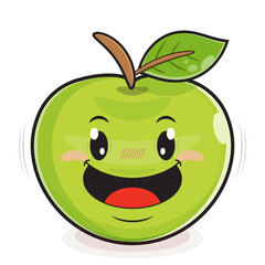 green apple playful face cartoon cute