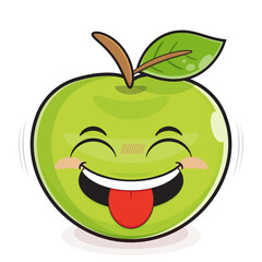 green apple playful face cartoon cute
