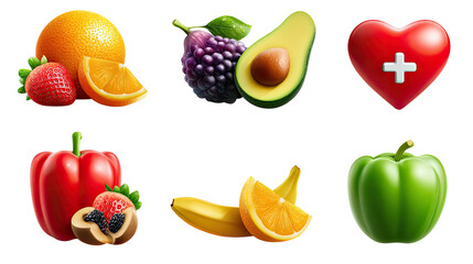 Colorful Collection of Fruits & Vegetables: A vibrant assortment of wholesome fruits and vegetables, each bursting with natural color, is artfully arranged. This visual feast symbolizes health.