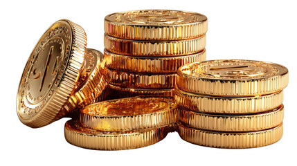 Gold Coins Pile: A close-up view of meticulously stacked golden coins, reflecting the warm glow of success and prosperity, ready to inspire and engage.