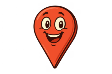 Happy map pin character cartoon illustration pointing location, navigation, and gps on a transparent background