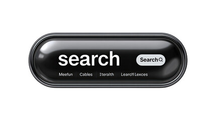 Search Button Illustration: A sleek, black search button dominates the frame, showcasing a modern design with the word search prominently displayed, with integrated search function.