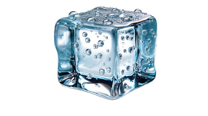 Ice Cube: A close-up view of a clear ice cube glistening with condensation, showcasing its transparent and refreshing nature.