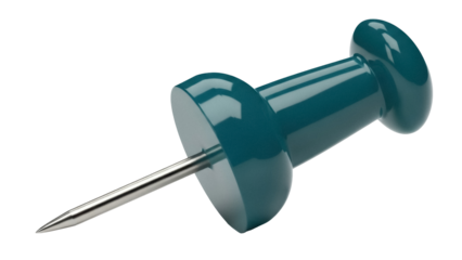 Teal push pin isolated PNG on transparent background, office supply for bulletin boards and notice boards