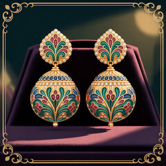 Intricate Gold Earrings with Vibrant Enamel