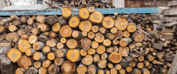 Fototapete Rund Brennholz Pile of logs stacked up in a pile  © Sergei