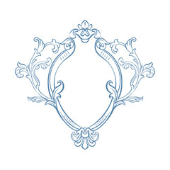 Fototapeta premium Vintage crest. Wedding baroque frame. Classic crest. Victorian frame for wedding invitation, card, save the date, monogram frame. Vintage frame with floral decor. Hand drawn antique wreath crest.