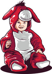 Adorable Smiling Baby Red Donkey Costume Vector T-Shirt