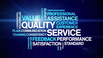 Quality Service animated word cloud-text design animation tag kinetic typography seamless loop.