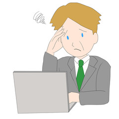 Stressed Businessman Working on Laptop