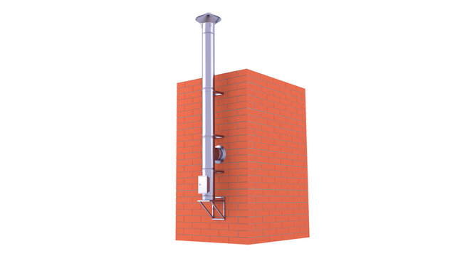 Industrial Stainless Steel Flue Chimney - exhaust gas outl - ventilation systems. 3D rendering isolated on white background. Ideal for professionals, educational, engineering, and industrial design.