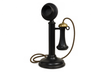 Candlestick telephone displaying classic design and old communication technology, visualizing vintage equipment, transparent background