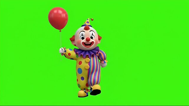 Cute clown character dance pose greenscreen background