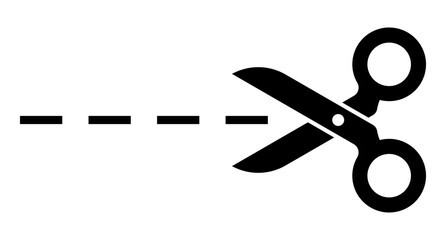 Scissors icon. Scissors with cut lines. Scissors silhouette. Cutting scissors icon. Cutting sign. Cut icon. Vector illustration