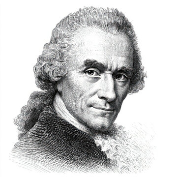 Black and white vintage engraving, close-up headshot portrait of Voltaire (Fran&ccedil;ois-Marie Arouet), the famous historical French writer, philosopher, and historian, white background, greyscale