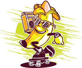 Cool Banana Skater Boombox Retro Cartoon T-Shirt Art