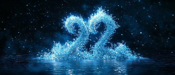 Water Splash Number Two with Blue Glow and Dark Background Effect