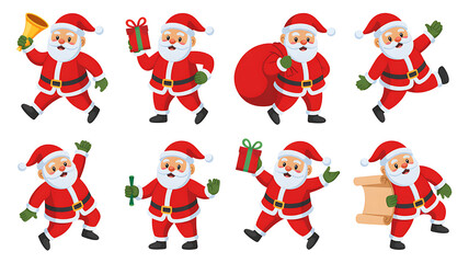 Fototapeta premium Santa claus character collection in various cheerful festive poses