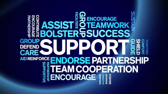 Support animated word cloud-text design animation tag kinetic typography seamless loop.