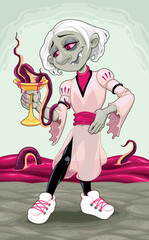 Horror cartoon version of the Page of Cups. Vector illustration.
