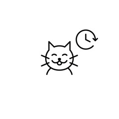 Cat and clock. Pet routine, daily timed cat activities. Pixel perfect, editable stroke vector icon
