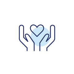 Heart in hands. Caring support, trusted health and charity services. Pixel perfect, editable stroke vector icon