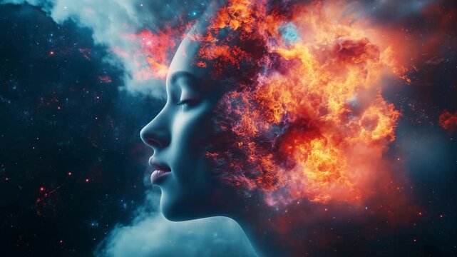 This clip illustrates the fusion of human emotion with abstract art through vibrant visuals and symbolic imagery