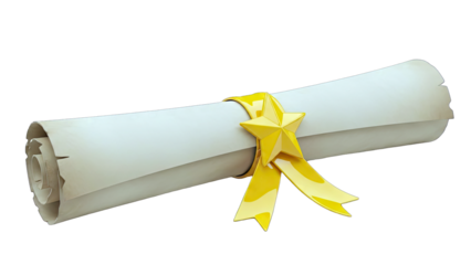 Rolled Diploma With Golden Star and Ribbon Accent Set Against a Clean White Background Perfect for Academic Achievement and Recognition