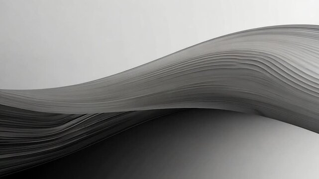 Abstract digital flow of monochrome lines creating a dynamic wave, a modern technological background with smooth grey gradients