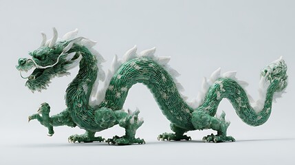 Obraz premium A detailed green chinese dragon sculpture with white mane and claw details