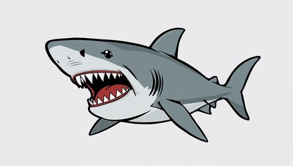 Obraz premium Angry cartoon shark with open mouth and sharp teeth in aggressive pose for dangerous predator mascot or sports team logo