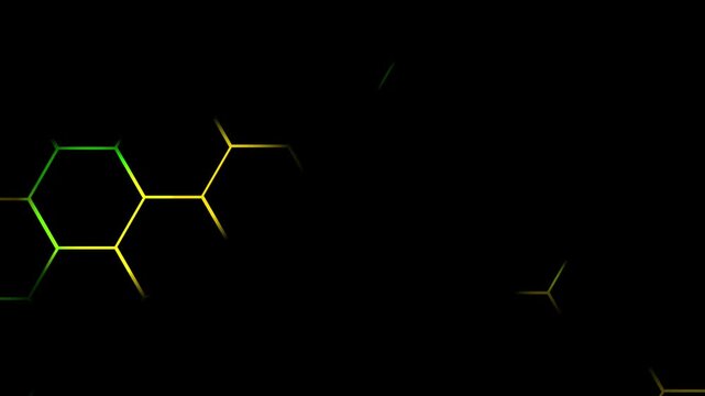 gaming background with a hexagon model with green and yellow colors that move randomly