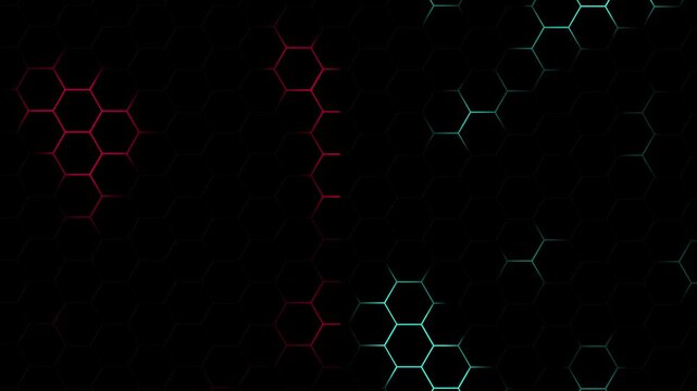gaming background with hexagon pattern in red and light blue colors that move randomly
