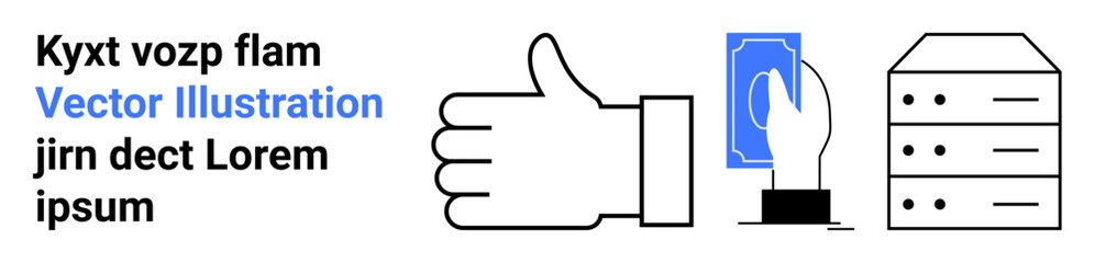 Obraz premium Business approval, financial transactions, data storage, technology, server management, IT systems. Thumbs-up icon, hand holding currency server stack. Business approval and financial transactions